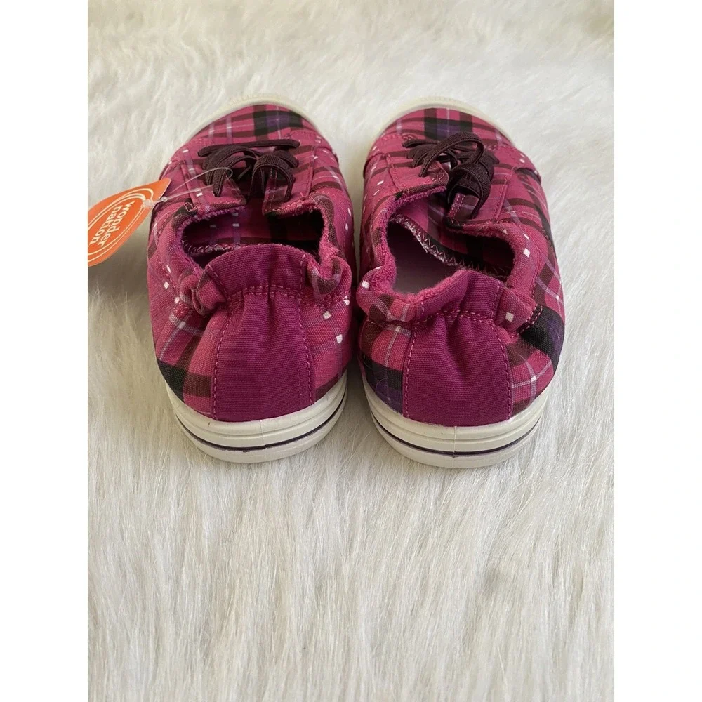 Wonder Nation Pink Plaid Shoes‎ Girl's Size 4 Slip On Stretchy Back